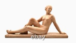 H. Bargas sculpture terre cuite femme allongée art déco French terracotta