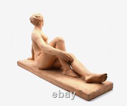 H. Bargas sculpture terre cuite femme allongée art déco French terracotta