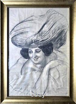 Henry Bouvet jeune femme au chapeau (54x37cm) art déco proche Van Dongen encadré