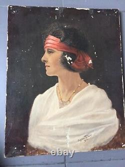 Huile sur toile portrait de femme Art déco signé Suzane TABARY