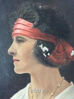 Huile sur toile portrait de femme Art déco signé Suzane TABARY