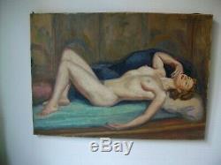 Jean Julien 1888 1974, huile sur toile, femme nue allongé