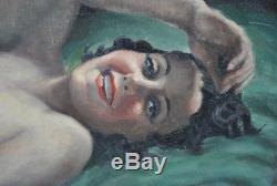 Jeune femme nue Peinture signée Hilgers 1930 Olympia nue Art déco