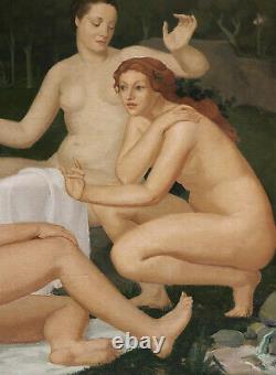 Joseph LAILHACA tableau huile paysage arcadien femmes nues BORDEAUX Art Déco