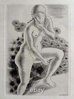 Kiyoshi HASEGAWA gravure eau forte original etching 1929 femme nue Art Deco