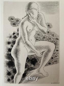 Kiyoshi HASEGAWA gravure eau forte original etching 1929 femme nue Art Deco