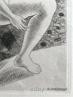 Kiyoshi HASEGAWA gravureeau forte original etching 1929 femme nue art deco