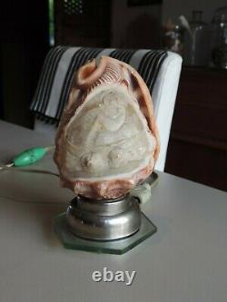 LAMPE COQUILLAGE gravée ART DECO FEMME NUE EROTICA VINTAGE CAMEE SHELL LAMP