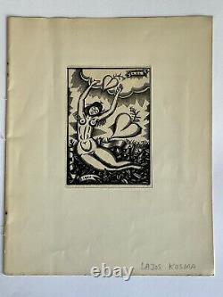 Lajos Kosma Kozma gravure sur bois Woodcut Femme Nue Nu Féminin Art Déco 1924