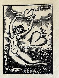 Lajos Kosma Kozma gravure sur bois Woodcut Femme Nue Nu Féminin Art Déco 1924