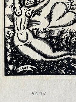 Lajos Kosma Kozma gravure sur bois Woodcut Femme Nue Nu Féminin Art Déco 1924