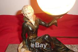 Lampe chevet en régule marbre femme art déco statue NO PREISS CHIPARUS LORENZL