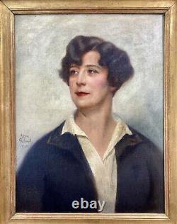 Leon Galand Superbe Portrait D'une Elegante Art Deco Signe Date 1926 H/t Femme