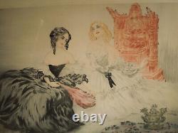 Lithographie Art Déco Deux Femmes Elégantes Eventail Magot