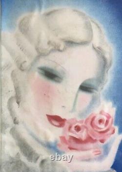 Lithographie Originale Art Déco Publicité Cheramy Parfumeur Femme Fleurs Cadre