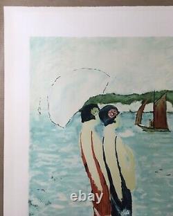 Lithographie Originale Ramon Dilley Paysage Femmes Ponton Mer Bateaux 254/300