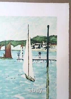 Lithographie Originale Ramon Dilley Paysage Femmes Ponton Mer Bateaux 254/300