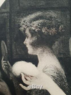 Lithographie ovale art déco 1930 signée Maurice Millière petites femmes miroir