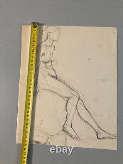 Lot 4 Dessin crayon mine plomb 1950 portrait homme femme a identifier art deco