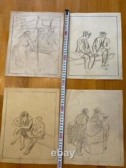 Lot 9 Dessins Portrait Nu Crayon Papier Femme Nue 1920 Erotique Art Déco Ancien