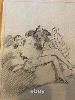 Lot 9 Dessins Portrait Nu Crayon Papier Femme Nue 1920 Erotique Art Déco Ancien