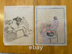 Lot 9 Dessins Portrait Nu Crayon Papier Femme Nue 1920 Erotique Art Déco Ancien