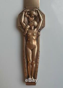 Lucien BAZOR (1889 1974) coupe papier bronze doré femme nue à lenfant 1928