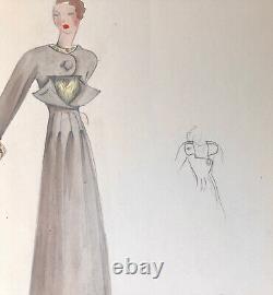 MADELEINE JEANNEST Dessin Original ART DÉCO Mode Femme Manteau Années 1930 #3