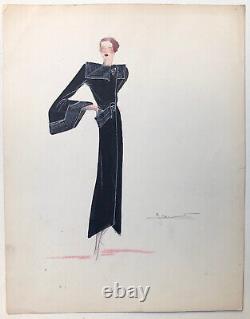 MADELEINE JEANNEST Dessin Original Mode Art Déco Années 1930 Femme Robe #8