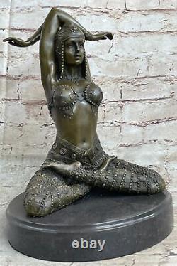 Main Fabriqué Femme Yoga Méditation Bronze Sculpture Art Déco Marbre Base
