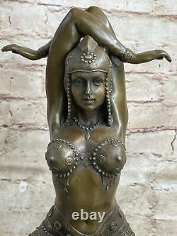Main Fabriqué Femme Yoga Méditation Bronze Sculpture Art Déco Marbre Base