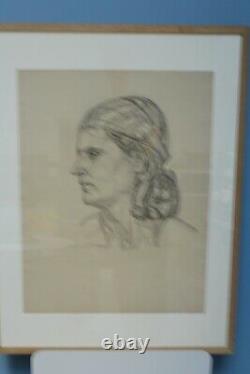 Marcel Lenoir (1872-1931), portrait de femme, fusain sur papier, signé, encadré
