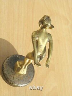Mascotte automobile femme plongeuse Albert bronze + bouchon radiateur, art-déco