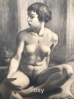 Michel Frechon Portrait De Femme Nue Fusain Original 1927 Art Deco Rouen
