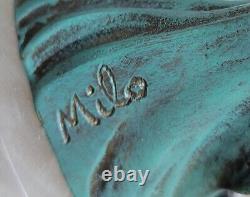 Milo Nu Femme Bronze Cendrier Onyx Base Art Déco Bureau à Domicile Sculpture