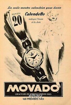 Montre MOVADO calendette en acier vers 1950 calendrier Art Déco Vintage