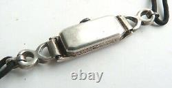 Montre bracelet femme ARGENT massif + strass ART DECO mécanique silver watch