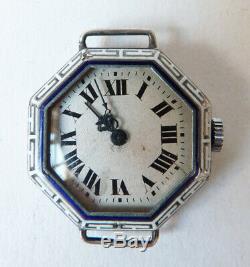 Montre de femme en ARGENT massif + émail enamel silver watch ART DECO vers 1925