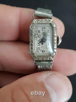 Montre femme OR JAUNE + diamants mécanique ART DECO gold watch diamonds