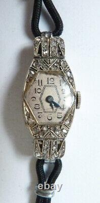 Montre femme OR blanc + diamants mécanique ART DECO gold watch diamonds