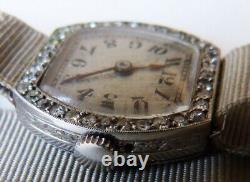 Montre femme en PLATINE + diamants mécanique ART DECO watch diamonds