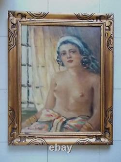 Nu a la Fenêtre Huile sur Toile, (Portrait de Femme), Art Deco années 30