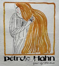 PETROLE HANN Publicite ART DECO Gravure Pochoir COIFFURE Cheveux Femme 1919