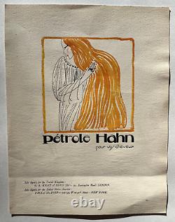 PETROLE HANN Publicite ART DECO Gravure Pochoir COIFFURE Cheveux Femme 1919