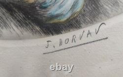 Paire Gravure Aquatinte Sous Verre Signe J. Dorval Femme Art Deco Cadre Oval