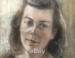 Pastel Portrait Jeune Femme avec Fourrure Érotique Um 1940 Art Déco 63
