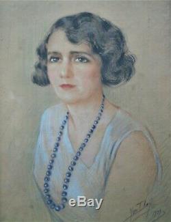 Pastel-yves Diey-jeune Femme-portrait-art Deco-annees 30-annee Folle