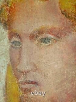 Peinture art deco de 1927 Portrait de jeune femme signé Valensi. Italie