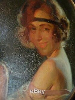 Pierre Bonnaud 1865 /1930 Portrait Femme / Art Deco / Huile