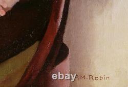 Pierre Maurice ROBIN tableau huile toile portrait jeune femme assise Art Déco